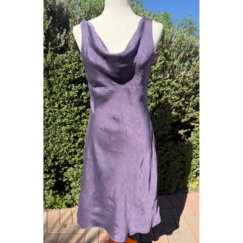 Jones New York Dress Purple 100% Silk Cowl Neck Midi Sleeveless Size 10